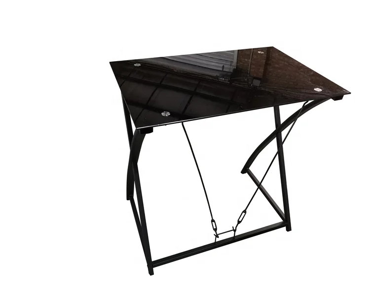 small computer desk tempered glass metal tube corner simple office desk