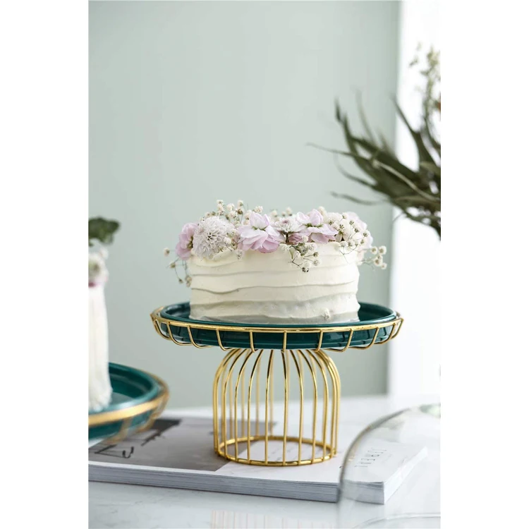 Luxury Gold Iron Frame Cake Stand Round Large Floating Metal Textured Display  Dessert Tray for Wedding Party Decor