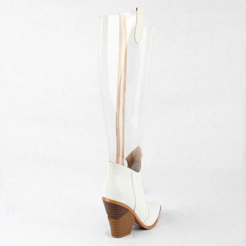 WETKISS Wholesale OEM Shoes Factory Supply Strange Heel Shoes Fashion PVC Transparent Boots Western Boots Knee High Boots Women