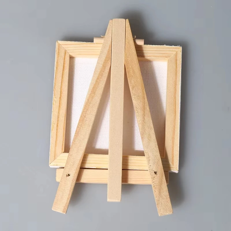 Keep Smiling 10x10cm Cotton Mini Stretched Canvas Board with Wooden Paint Easel Display Stand For Kids Painting