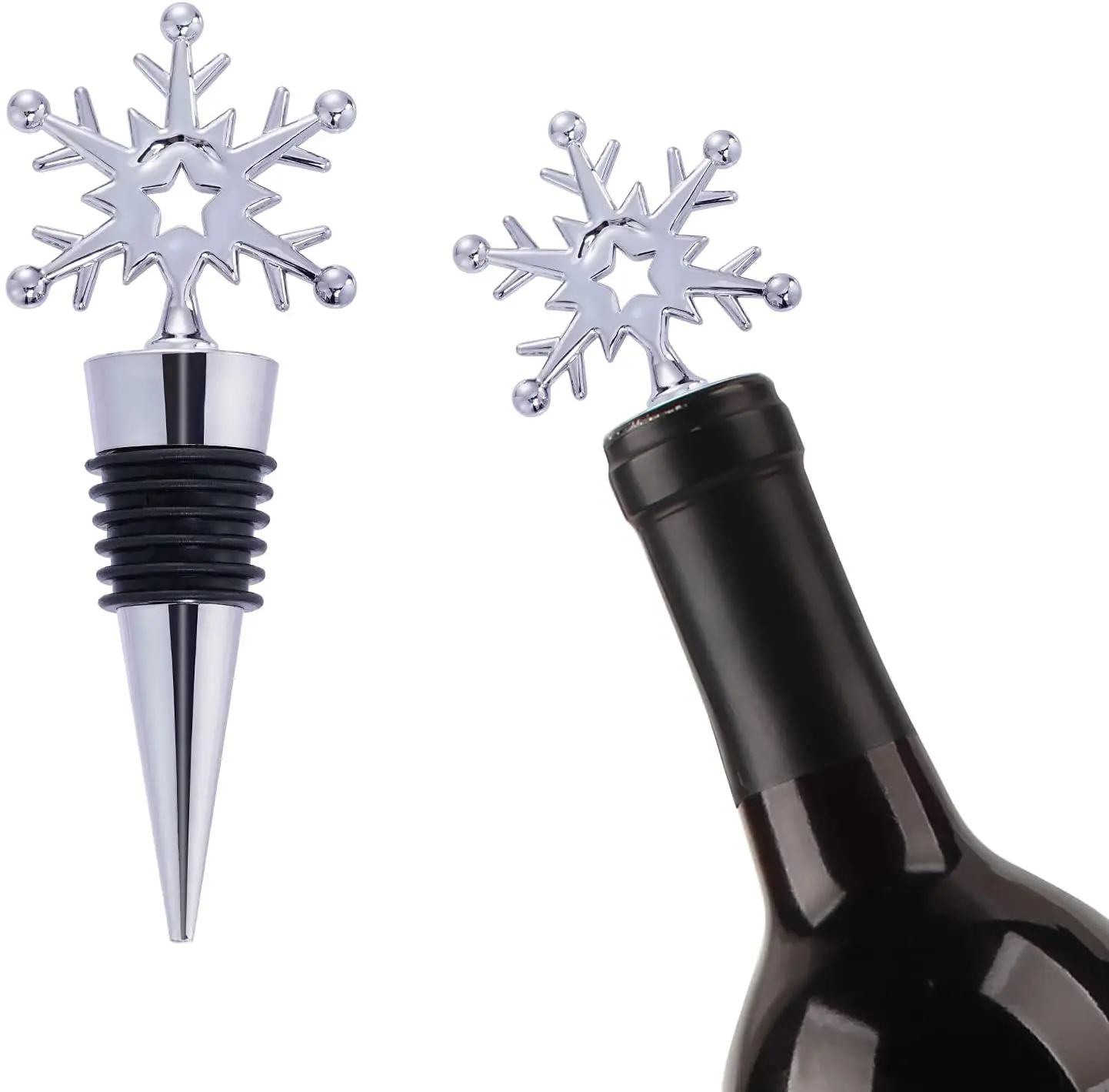 Silver Snowflake Design Wine Bottle Stopper Alloy Keeping Fresh Wine Stoppers for Christmas Decorative Party Supplies Favors