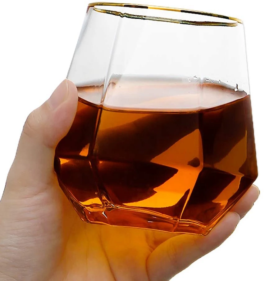 Shatterproof Recyclable and BPA-Free 32 Pack gold rim Diamond Shaped Plastic Stemless  Wine Glasses