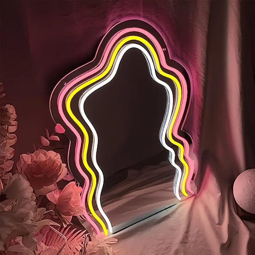 Winbo Custom Infinity Neon Light Wavy Mirror Vanity Mirror With Led Lights Indoor Mirror Babe Acrylic Led Neon Sign