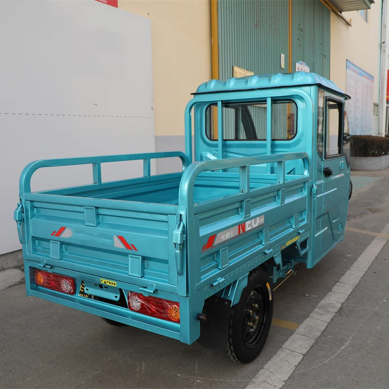 Export Logo Customized Semi-enclosed Electric Tricycle Truck 800W 60V Waterproof Passenger-cargo 3 Wheel Pickup Truck for Adults