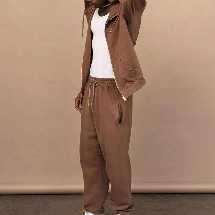 Wholesale Custom High Quality Full Zip Up Tracksuit Sweatshirt Hooded Jacket Two Piece Jogger sets For Men