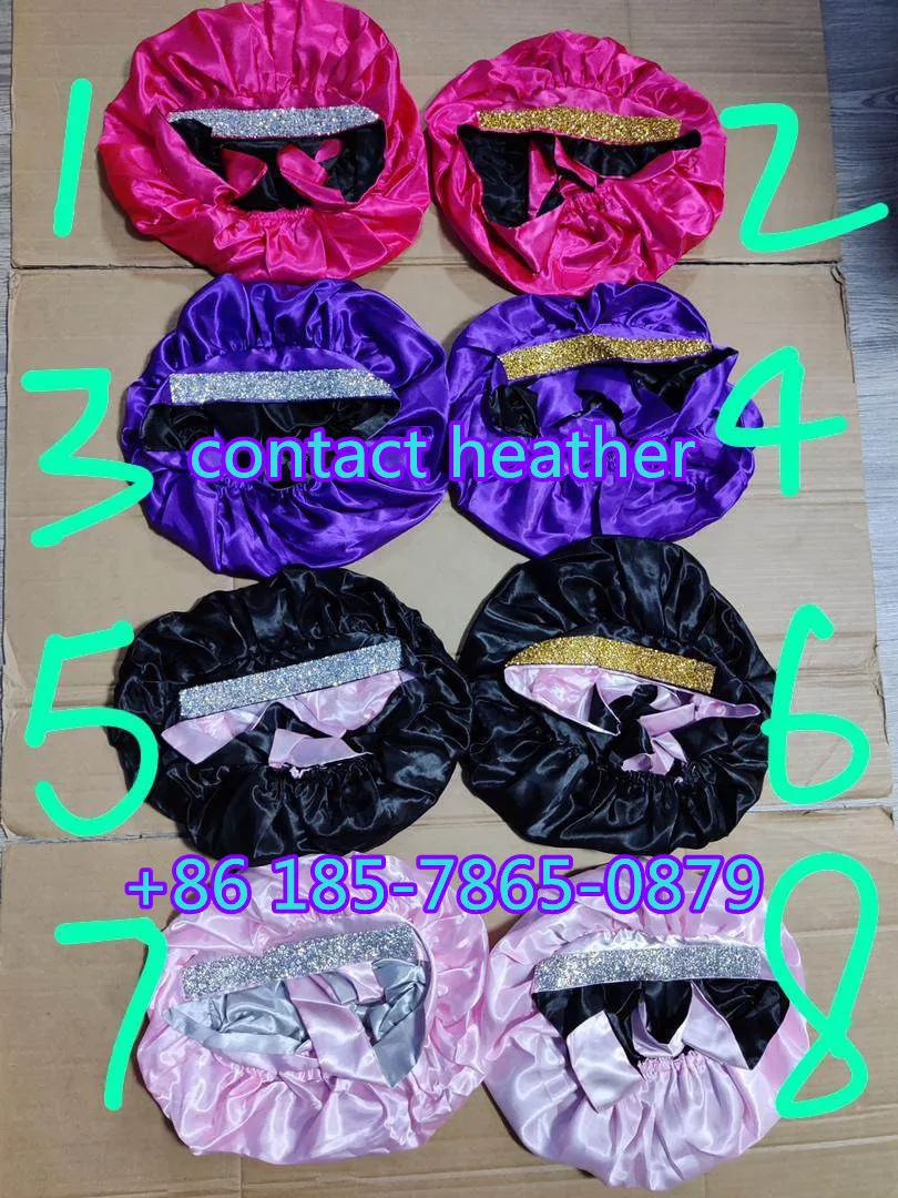 Бесплатный образец пользовательского логотипа Jumbo атласная шелковая шапочка для сна двухслойные блестящие бриллиантовые дизайнерские шапки и атласные