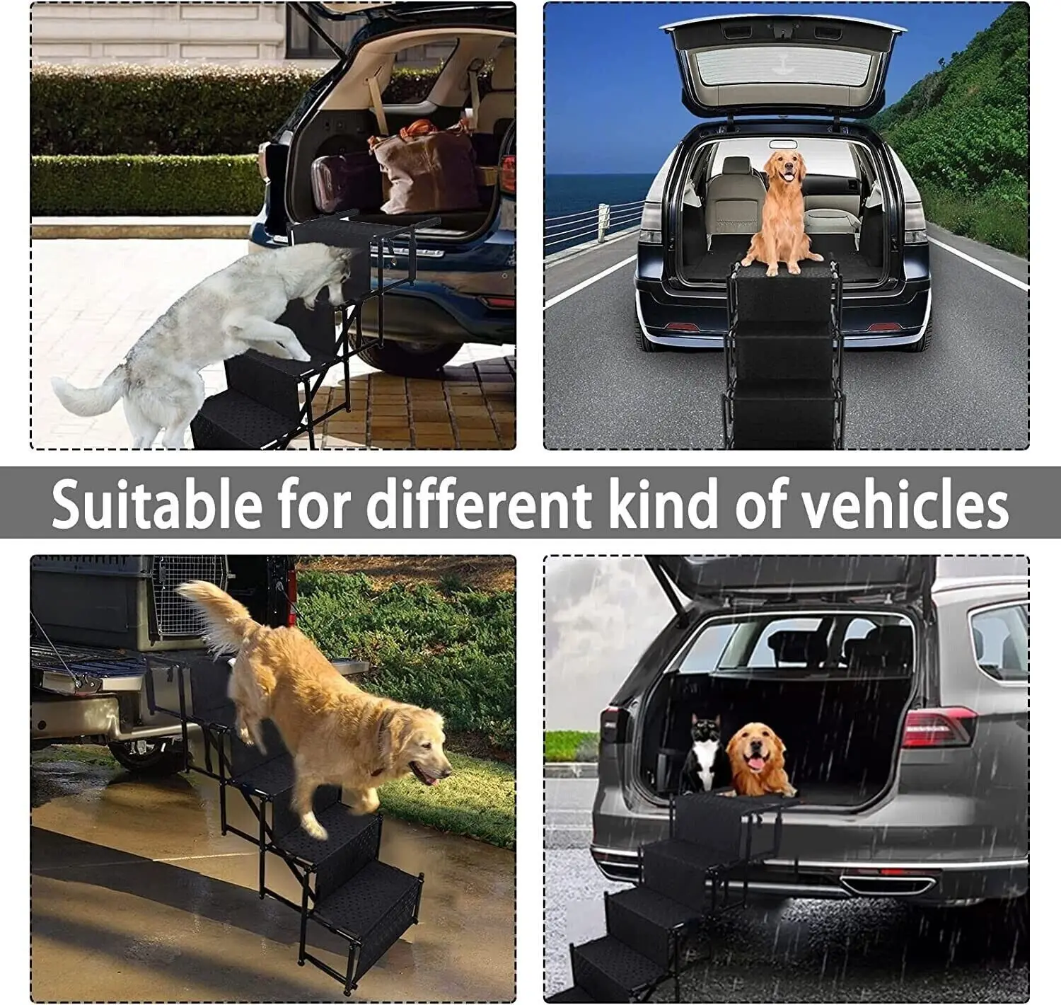 Pawise Portable Dog Car SUV Truck Step Stairs Pet Lightweight Foldable Ladder Ramp Folding Dog Ramp For Small Medium Large Dogs