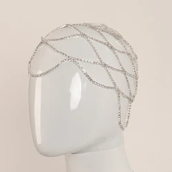 Wholesale Fashion Mesh Tiara Super Flash Rhinestone Brow Chain Bridal Wedding Hair Accessories