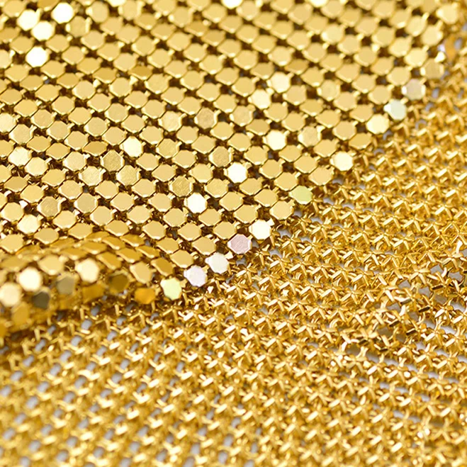 RTS 3mm Garment Accessories Gold Aluminum Fabric Metal Sequin Mesh Aluminum Metallic Fabric For Dresses