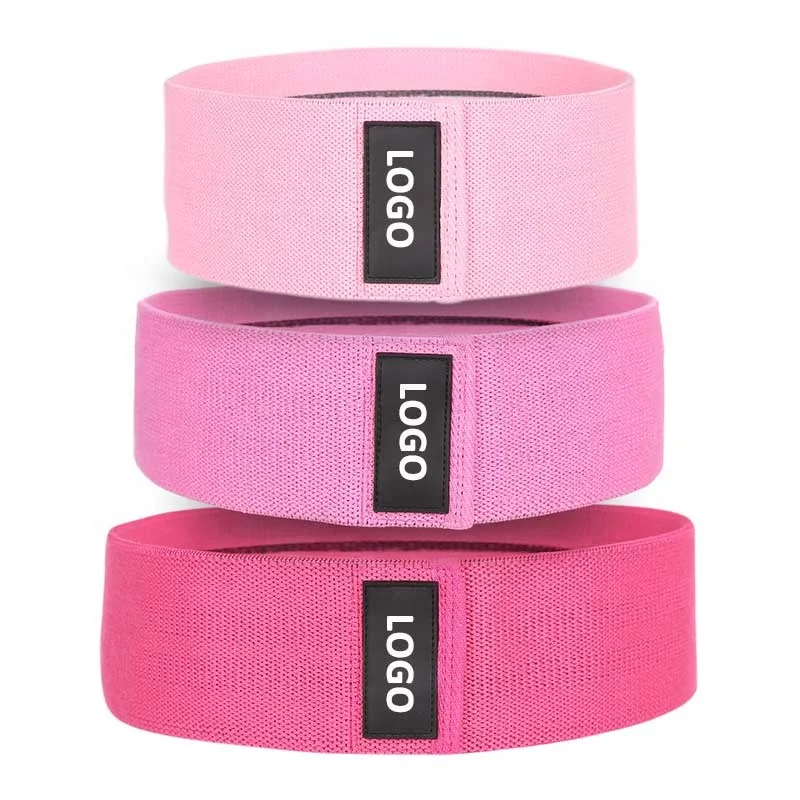 Customized logo stretch yoga sports exercise band fabric resistance band and booty bands of 3 levels