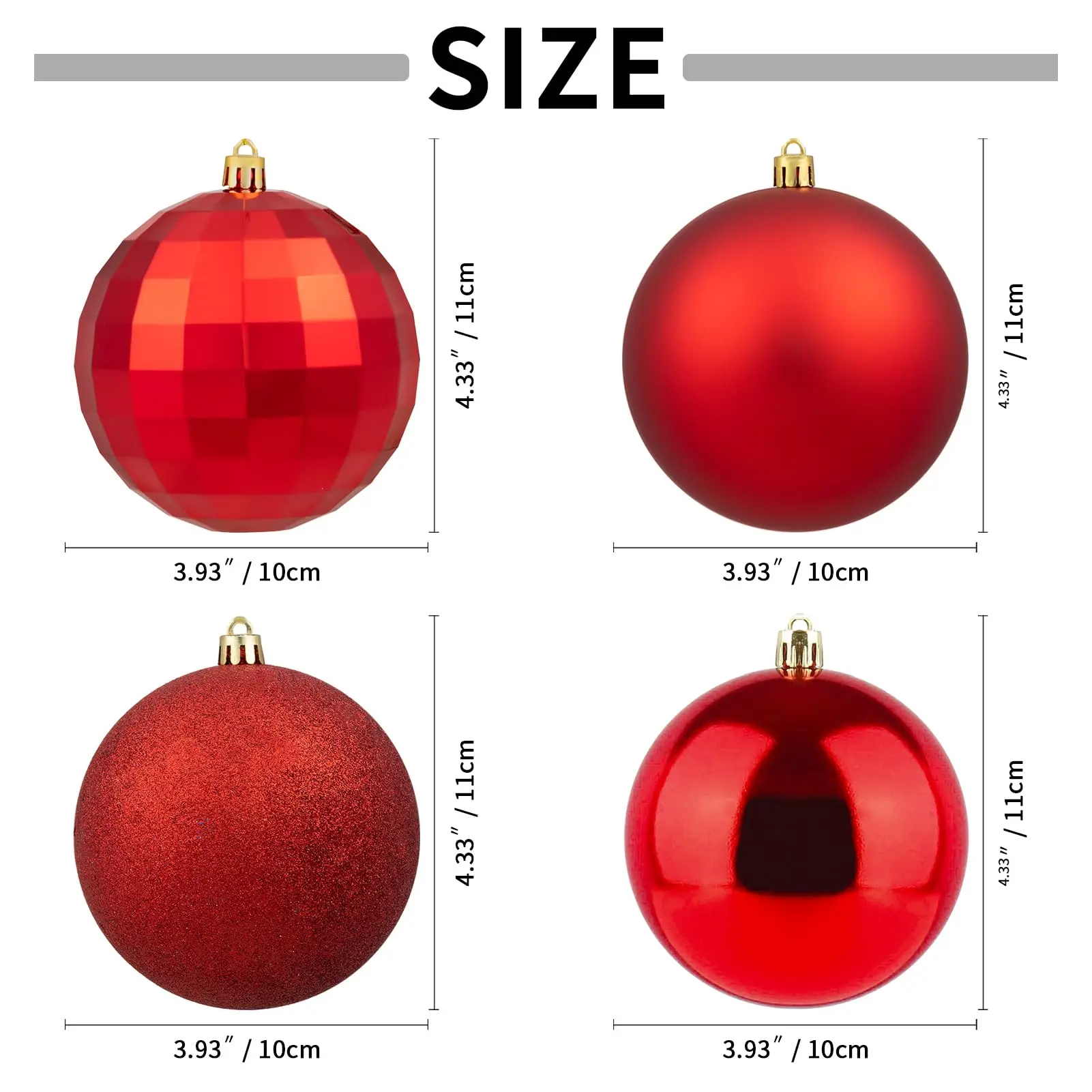 100mm XmasExp Christmas Ball Ornaments Red Giant Shatterproof Plastic Decorative Hanging Mercury Ball Christmas Tree Ornaments