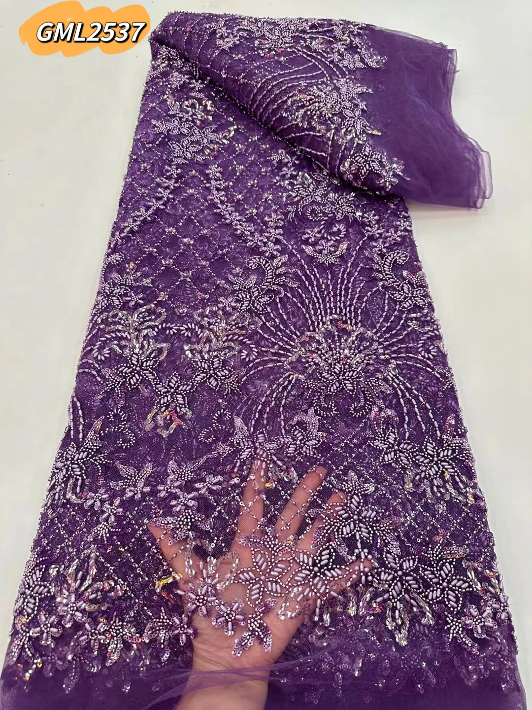 Embroidery Luxury french Lace beading sequin Wedding Dress fabric Handmade Heavy Beaded tulle korean high quality lace fabric