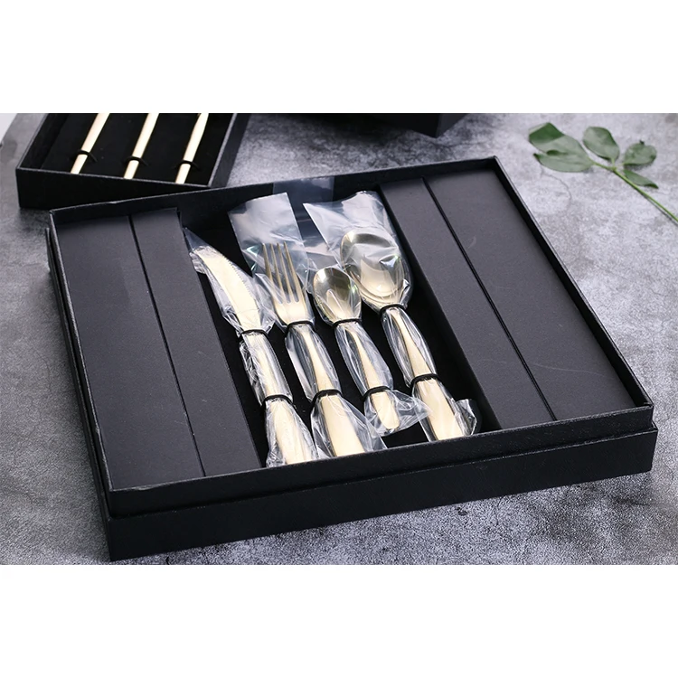 
New Design Electroplating Hotel Cutlery Gold Plated 24 Pcs Flatware Set Gift Box 