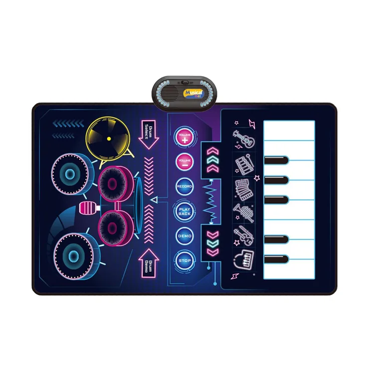 Musical Carpet Floor Mat for Toddlers Early Educational Piano & Drum Play with 2 Sticks Animal Touch Play Blanket Babies