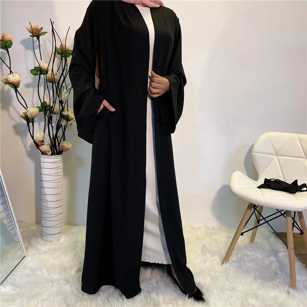
Manufacturer Well Made High Quality Islamic Clothing Solid Color Lace Cardigan Muslim Dress Abaya 