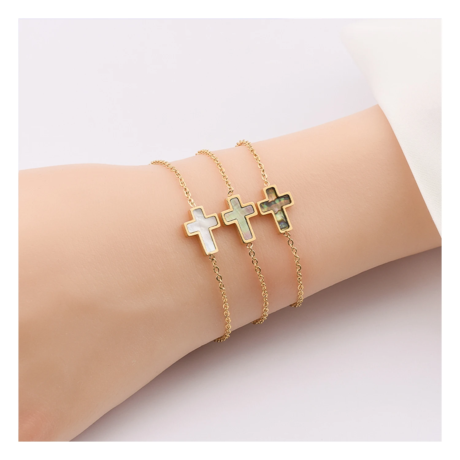 new collection popular stainless steel mother of pearl cross charm friendship bracelets jewelry for women