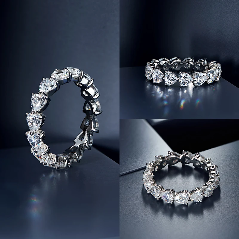 Rochime Романтический в форме сердца из серебра 925 Муассанит обручальные кольца, покрытые белым золотом из кольцо с бриллиантом