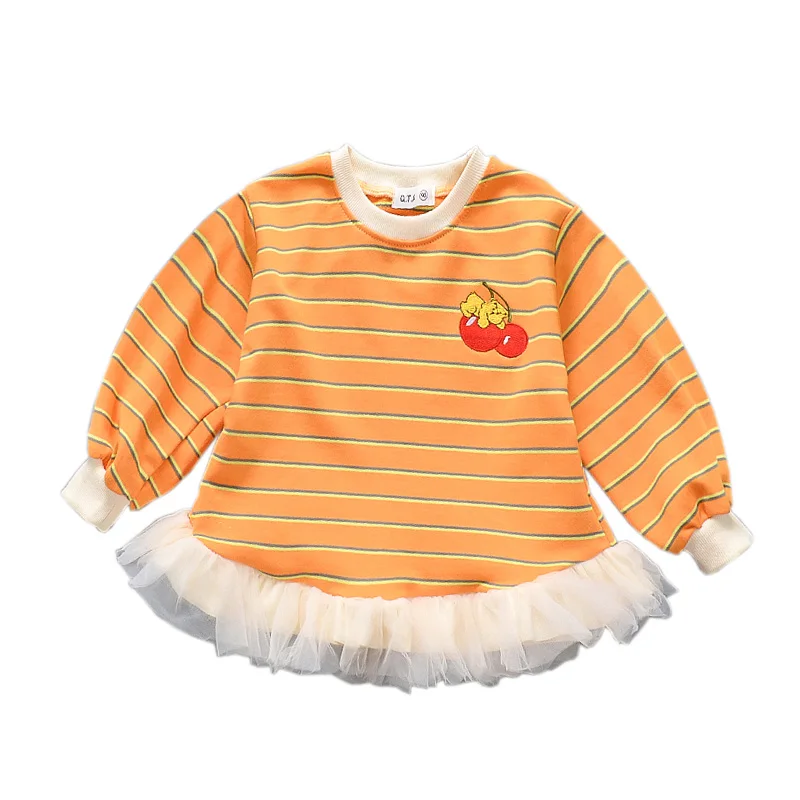 
hot sale cute striped printed logo long sleeve winter baby girls clothes wholesale loose baby clothes girl 