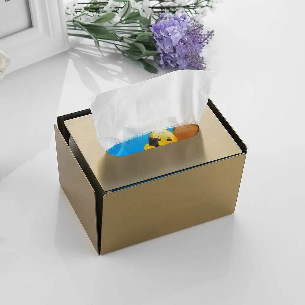 2020 Smart Luxury Brushed Golden Sus 304 Tissue Paper Box for Hotel