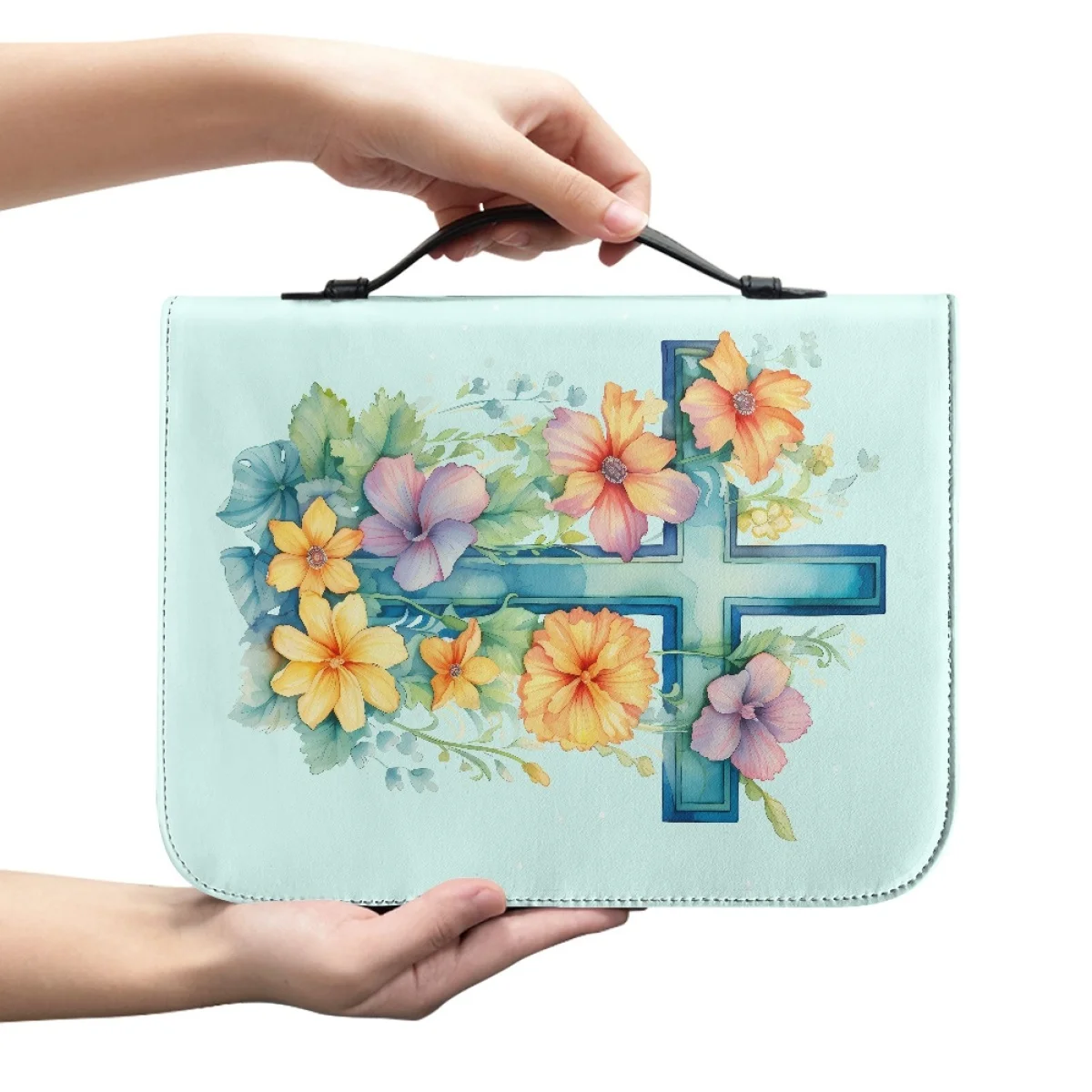 Custom Portable Zipper Closure Book Cover PU Leather Bible Covers Bag for Women and Men