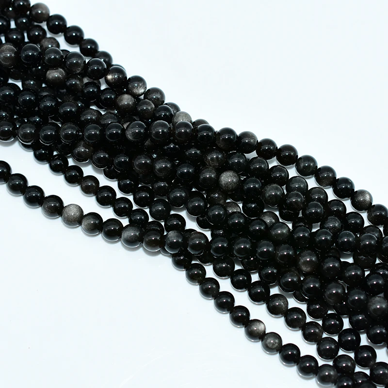 Factory Wholesale Price 4/6/8/10/12/14/16mm 100% Natural Silver Obsidian Loose Beads