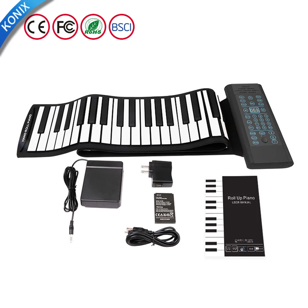 High quality cheap 88 key keyboard digital Konix electric organ roll-up  beginner piano easy carry music instrument  toy piano
