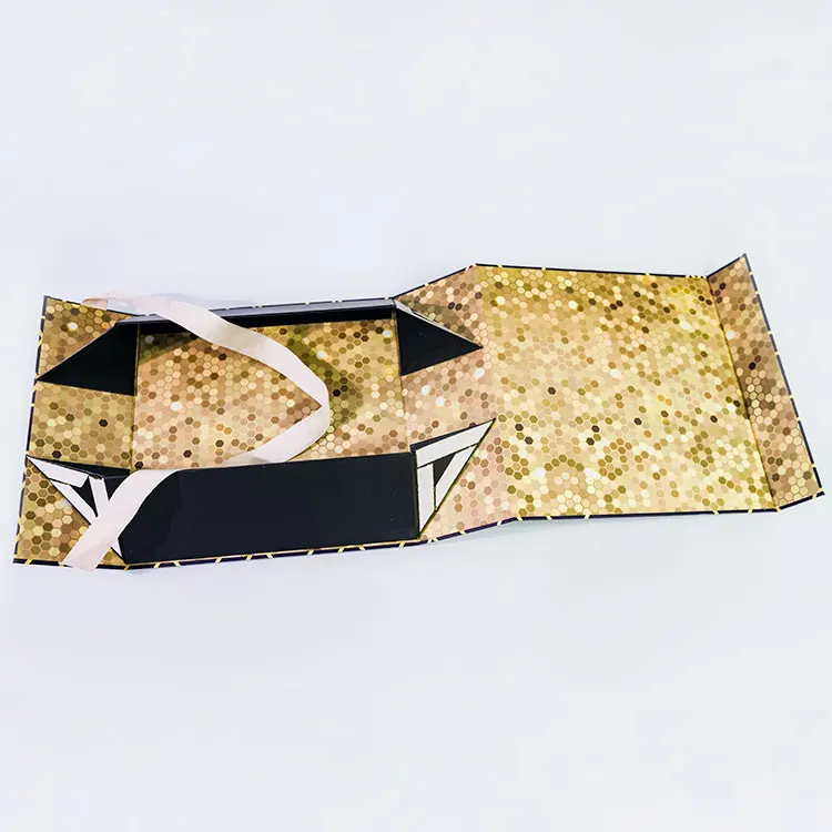 Flat Pack Folding Cardboard Paper Eid Package Box Ribbon Closures Book Shaped Foldable Mystery Gift Magnet Packaging Box For Eid
