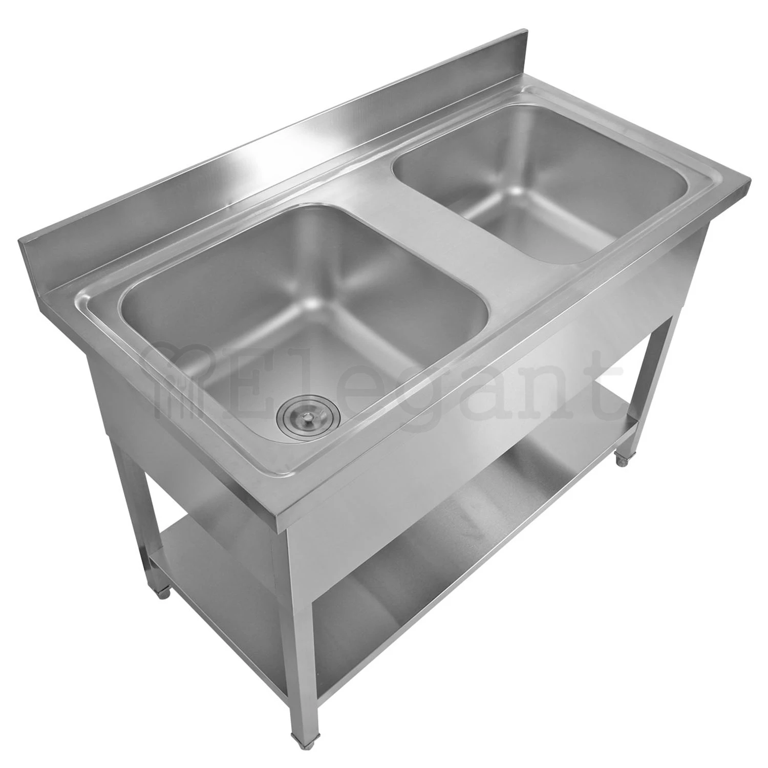 NSF Commercial Kitchen Square Tube Stainless Steel 201 304 Kitchen Prep Work Table Sink Table with Backsplash and Shelf