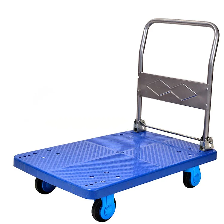 Four wheels folding 300kg transportation steel handle plastic platform hand trolley wheelbarrow