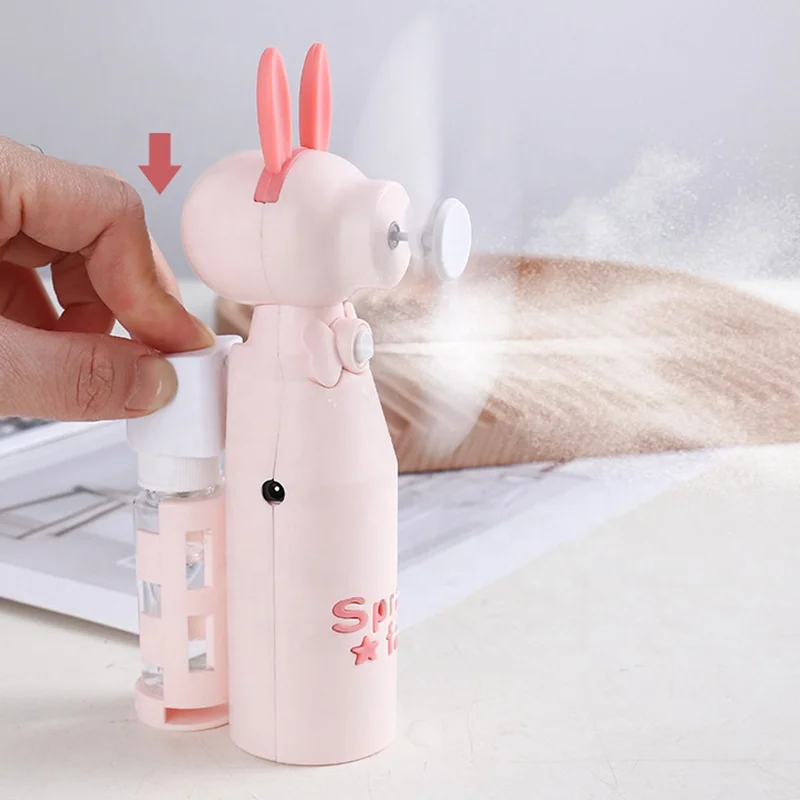 Free Sample Cartoon Animal Shape Handheld Water Spray Humidifying Spray Mini Fan