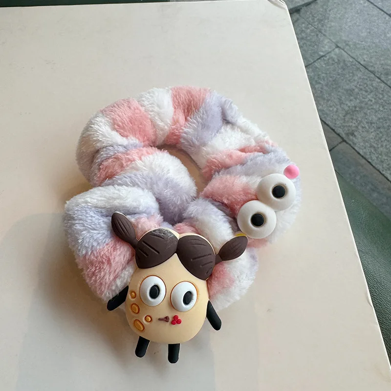 Color big eye cute plush hair ties widened thickened hair rope tied rubber band Korean style hair