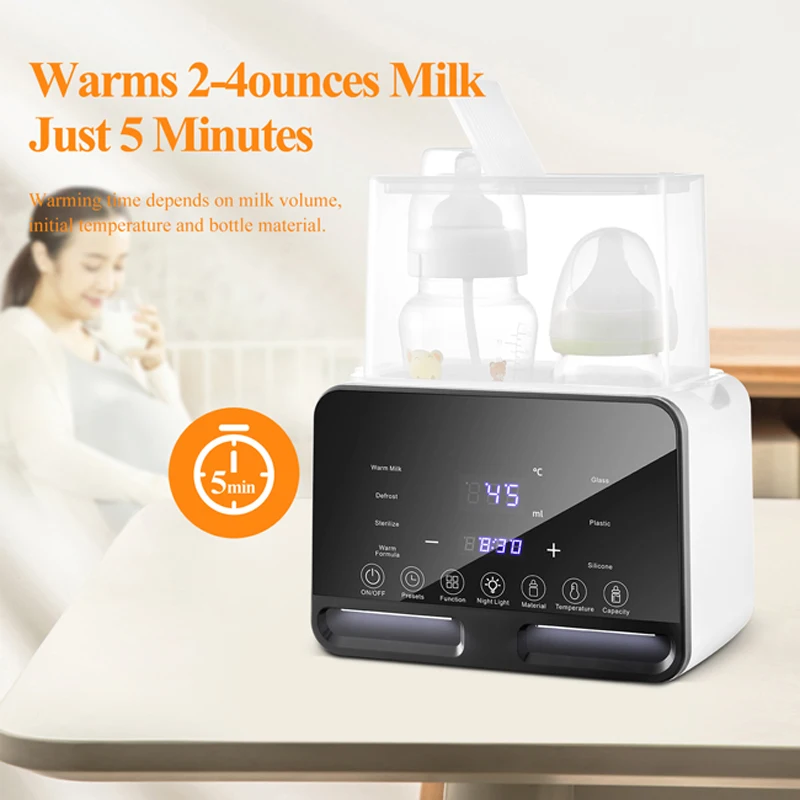 Fast Heating 9 in 1 Smart Temperature Control Baby Milk Formula Heater Sterilizer Double Baby Bottle Warmer