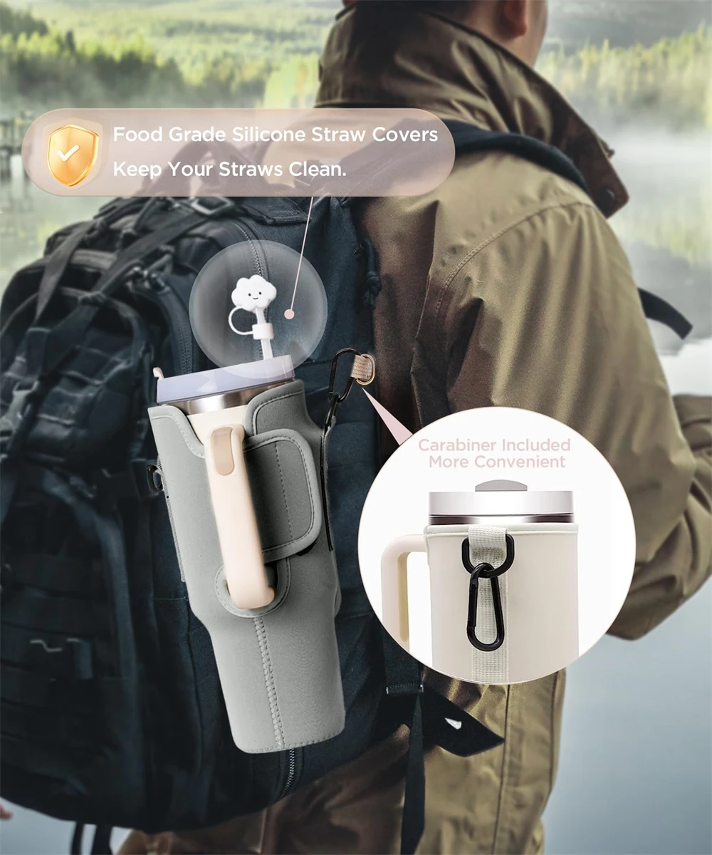 Neoprene Water Bottle Carrier Bag for Tumbler 40 oz with insulator carrier bags and adjustable Strap water bottle sleeve