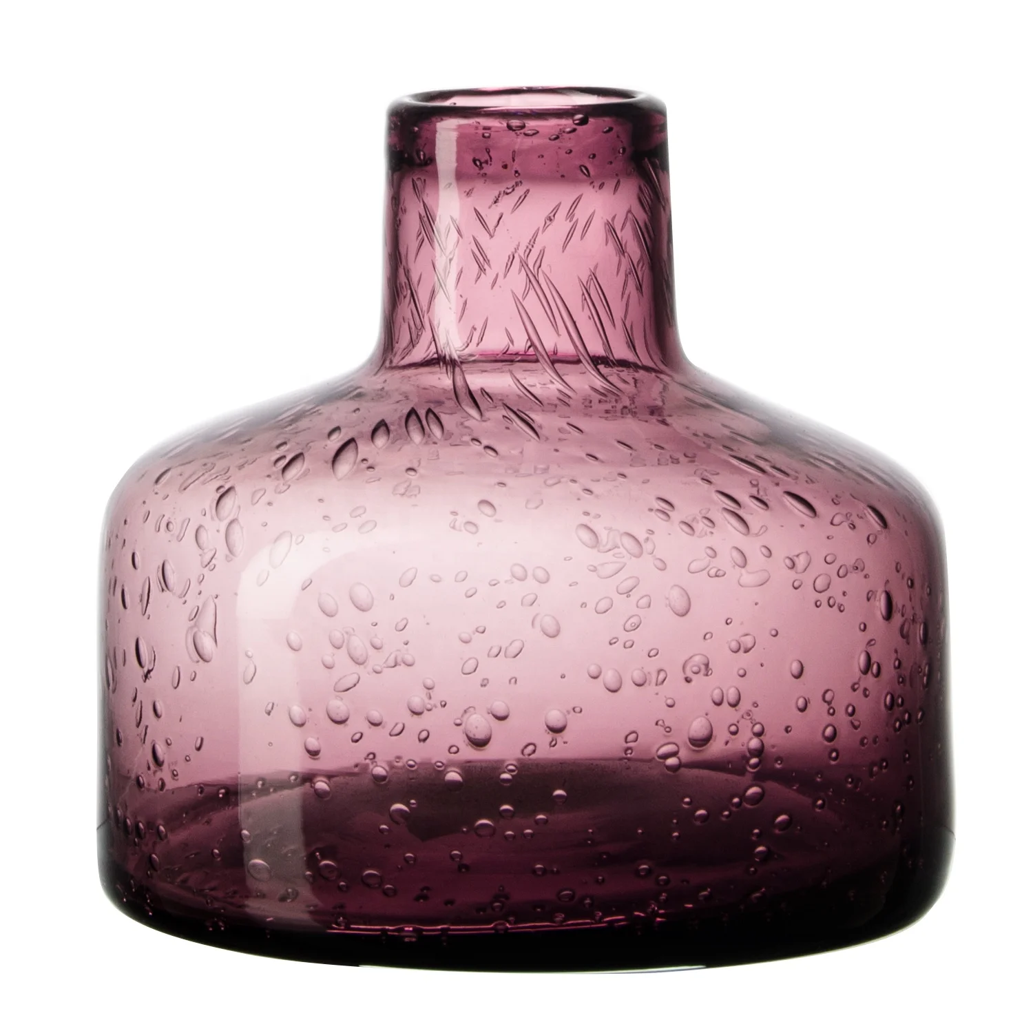 Samyo Handmade Hot Sale Purple Glass Flower Vase Glass Cylinder Vase With Bubble Flower Vase Glass