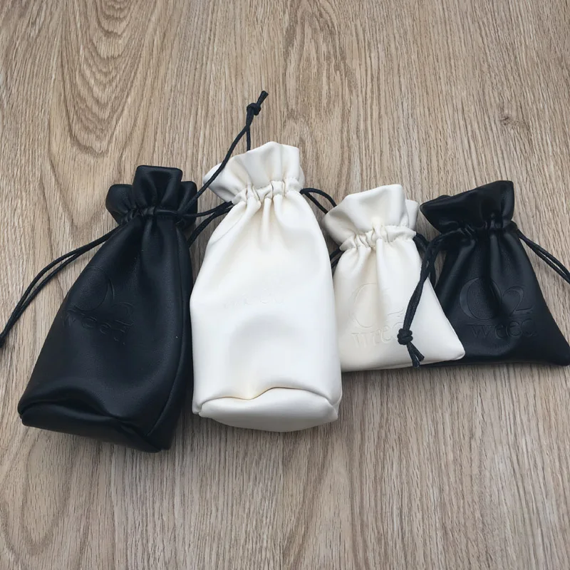 Custom Faux Black PU Leather Pouch , Leather Pouch Bag