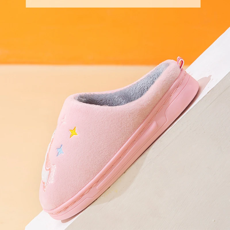 Factory Cartoon Boys Girls Indoor Outdoor Lucky Unicorn Pattern Non-slip Plush Fur Animal Winter Warm Kids Slippers