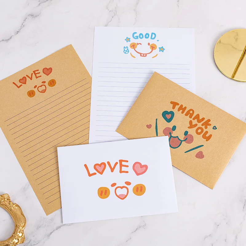 
Good Simple Romantic Cute Cartoon Kraft Paper Envelope Letter Stationery Set 