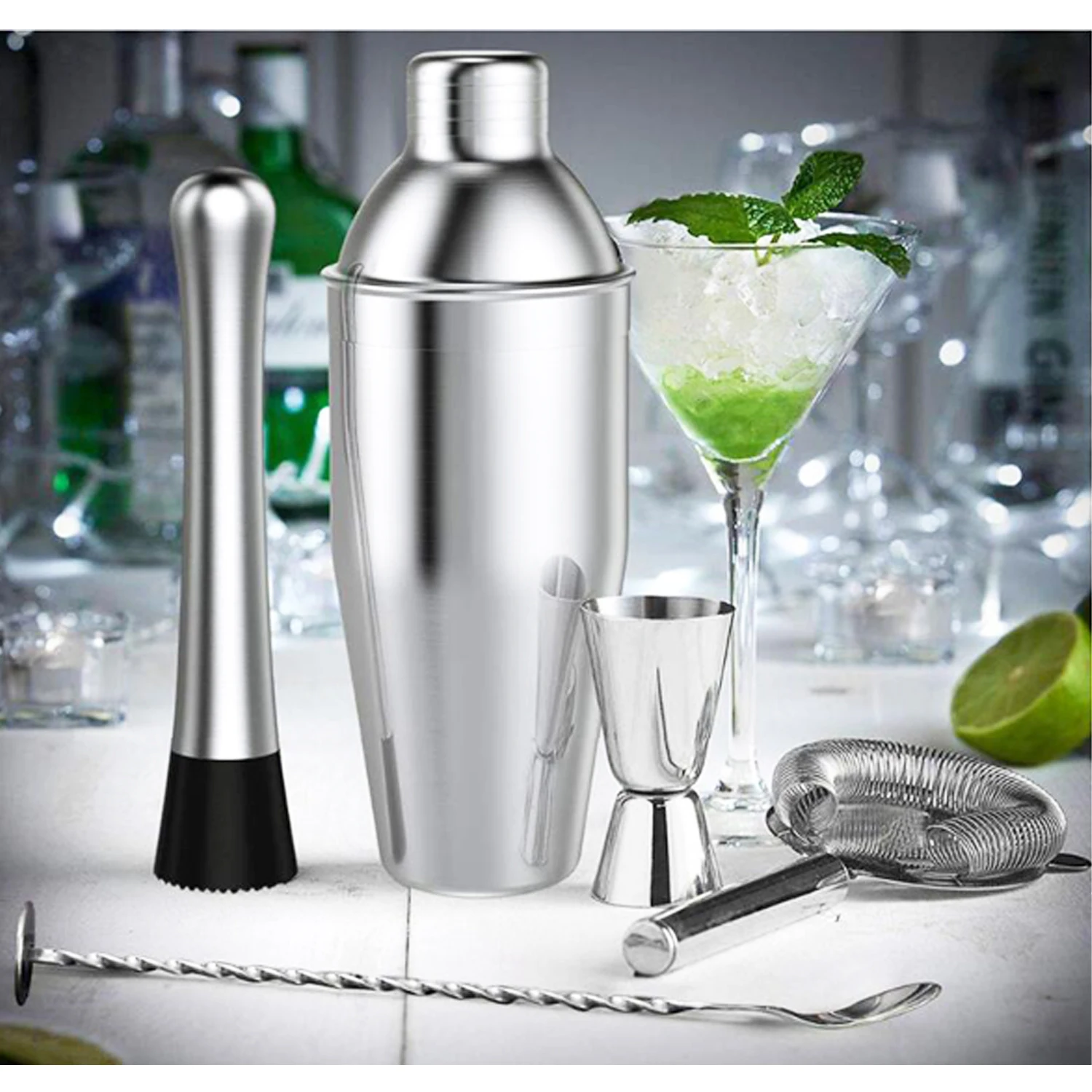 Wuyi Camol Deluxe 20pcs Bar Cocktail Shaker Set  750ml Shaker to Straws & Bamboo Stand - Comprehensive Kit - Bar Cocktail Shaker