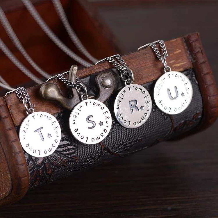 Wholesale real S925 Sterling Silver Necklace Jewelry Vintage Figaro Chain Cuban chain crown letter pendant set chain for women