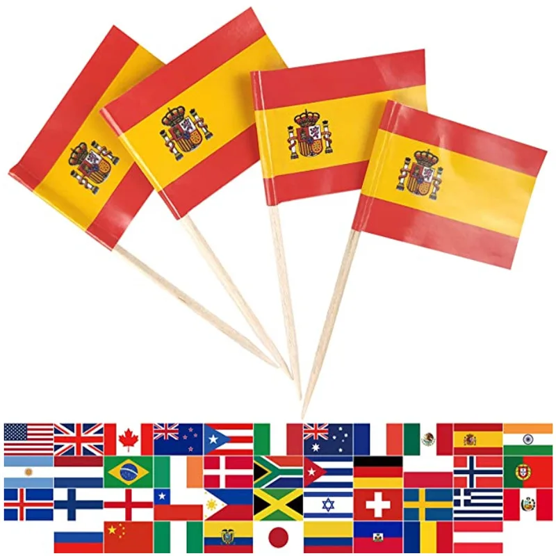 Wholesale Cupcake Food Decoration Paper Miniature Custom Cocktail Spain Toothpick Flag