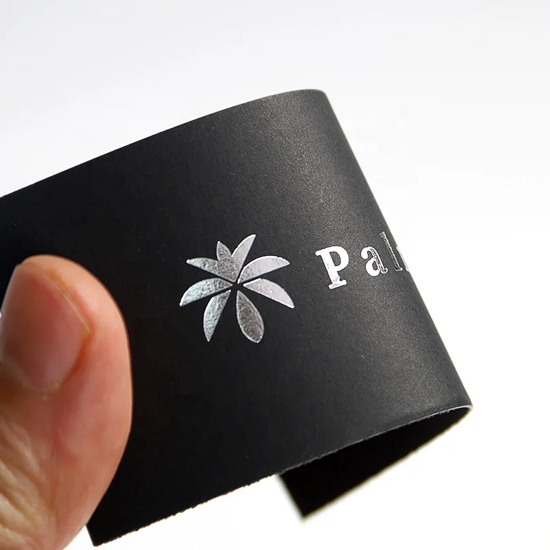 500gsm Black Paper Card Silver Stamping Hanging Tag Clothing Label with String