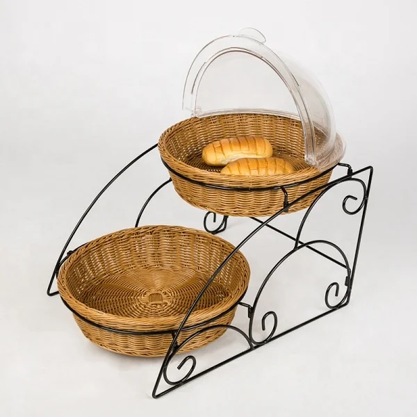 
Double-layer PP Rattan Basket for Bread Food Display Buffet Baskets with Covers 