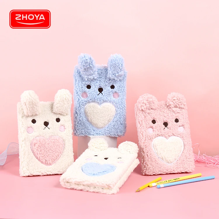 Professional supplier promotion gift plush covered note book, rabbit bear notebooks for kids