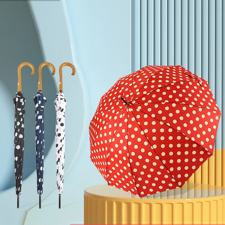 Custom Designs Logos Korean Style Rain Umbrellas With Wooden Handles