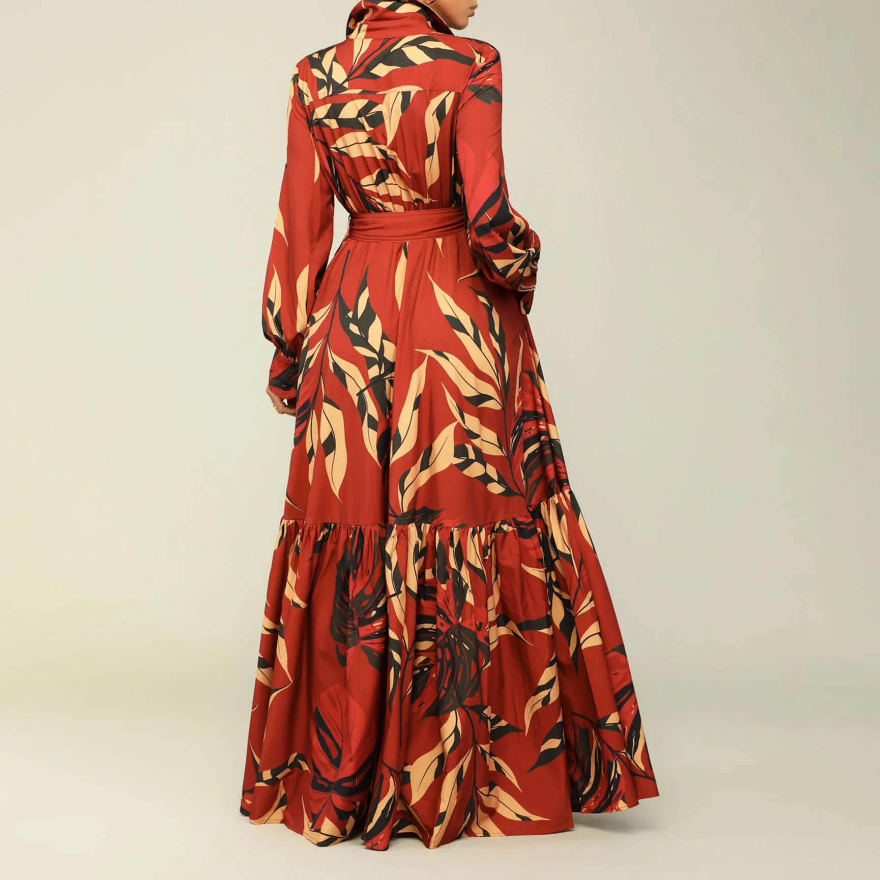 African Dresses for Women Clothing 2024 New Plus Size Print Pleat Long Maxi Shirt Dress Lace up Robe Hiver Femme Africa Vestidos