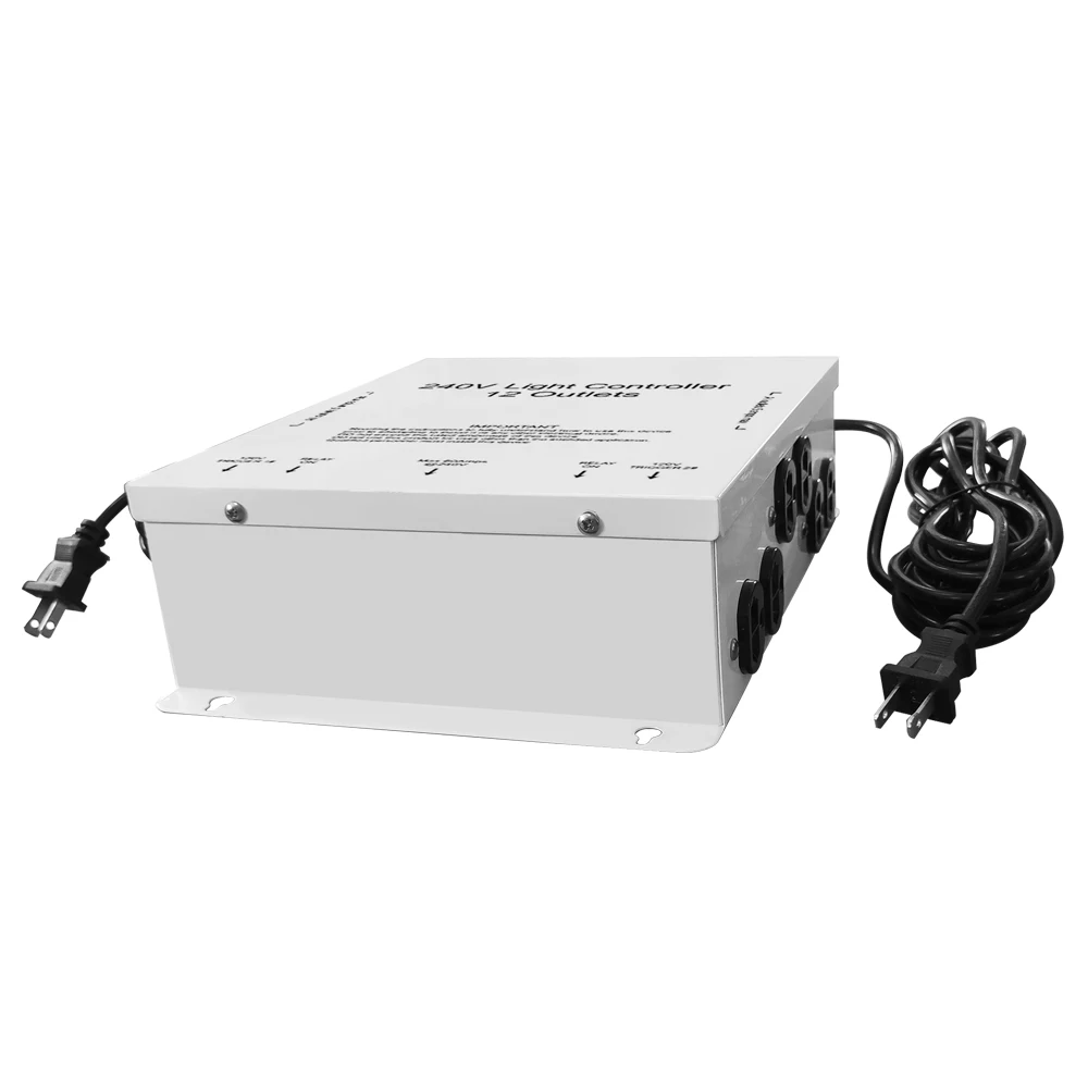 Chin-Up Hydroponics 120/240 Volt 12-Light Relay Controller with 2 Trigger cord for 12 Plug Grow Light Fixture