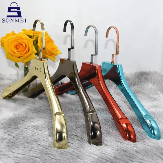 High quality jacket clothes custom glossy electroplated silver hangers