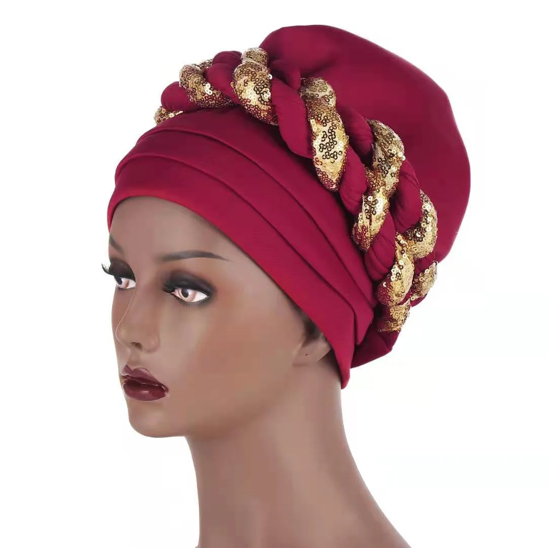  Muslim Braid Turban Cap Women Bandanas Hat For Female Headscarf African With