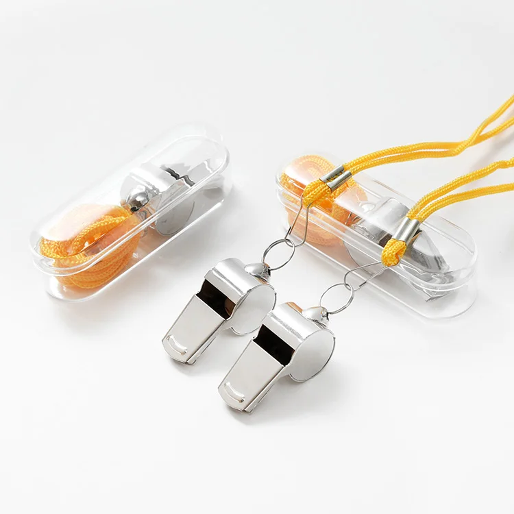 Wholesale custom logo Party Referee Sports School Football Rugby turbo metal whistle with lanyard