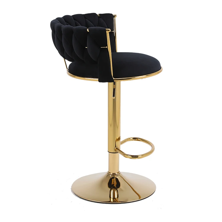 Customization Velvet Adjustable Height Counter Height Rotary Gold Kitchen Bar Chair